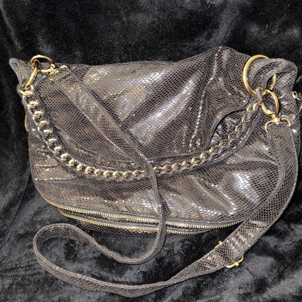 Deux Lux Black and Gold Textured Shoulder Bag